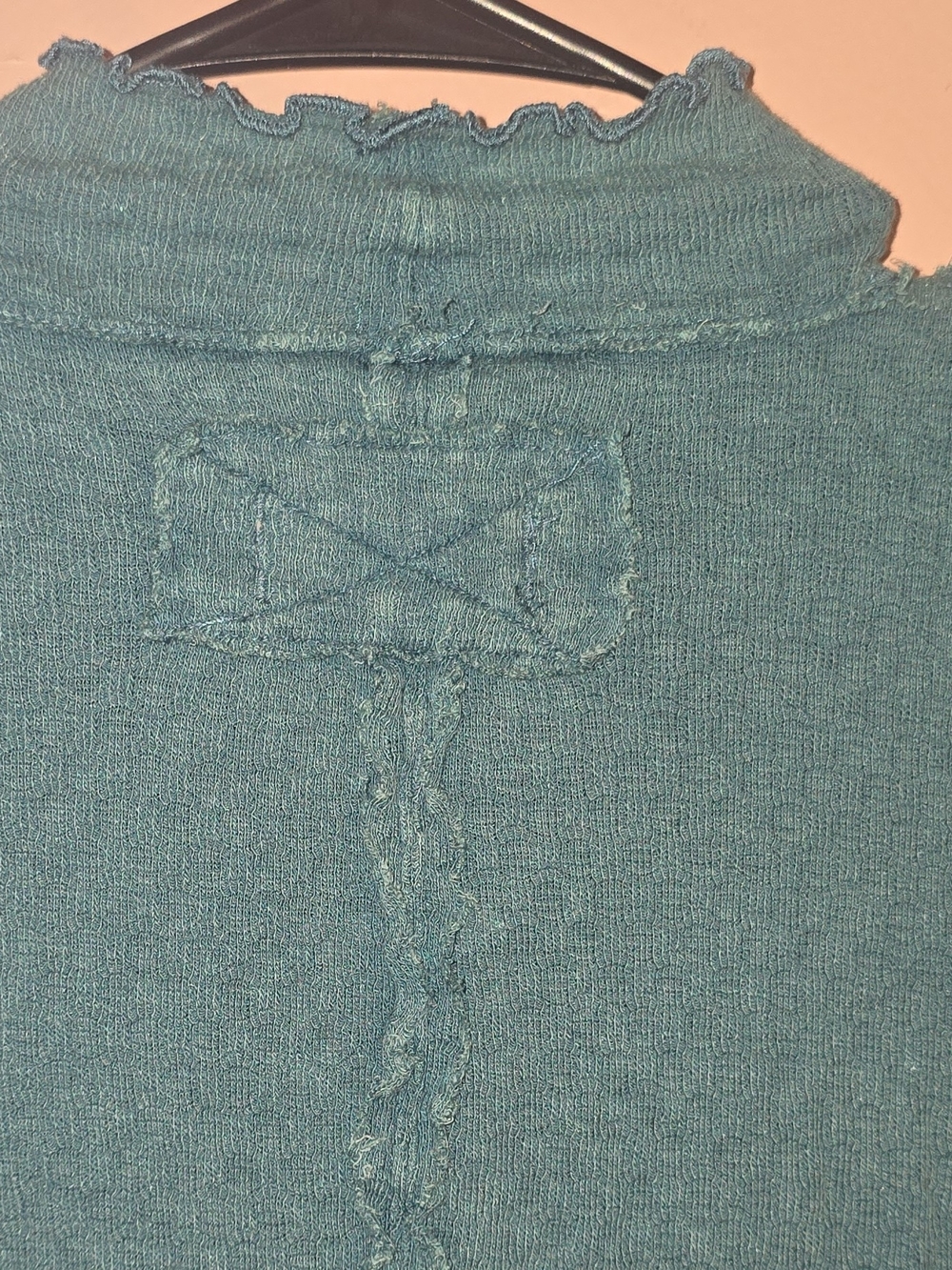 NWT-We The Free Teal Solid Rib Knit Ruffle Mock Neck Long Sleeve Layering Top L - Picture 10 of 10
